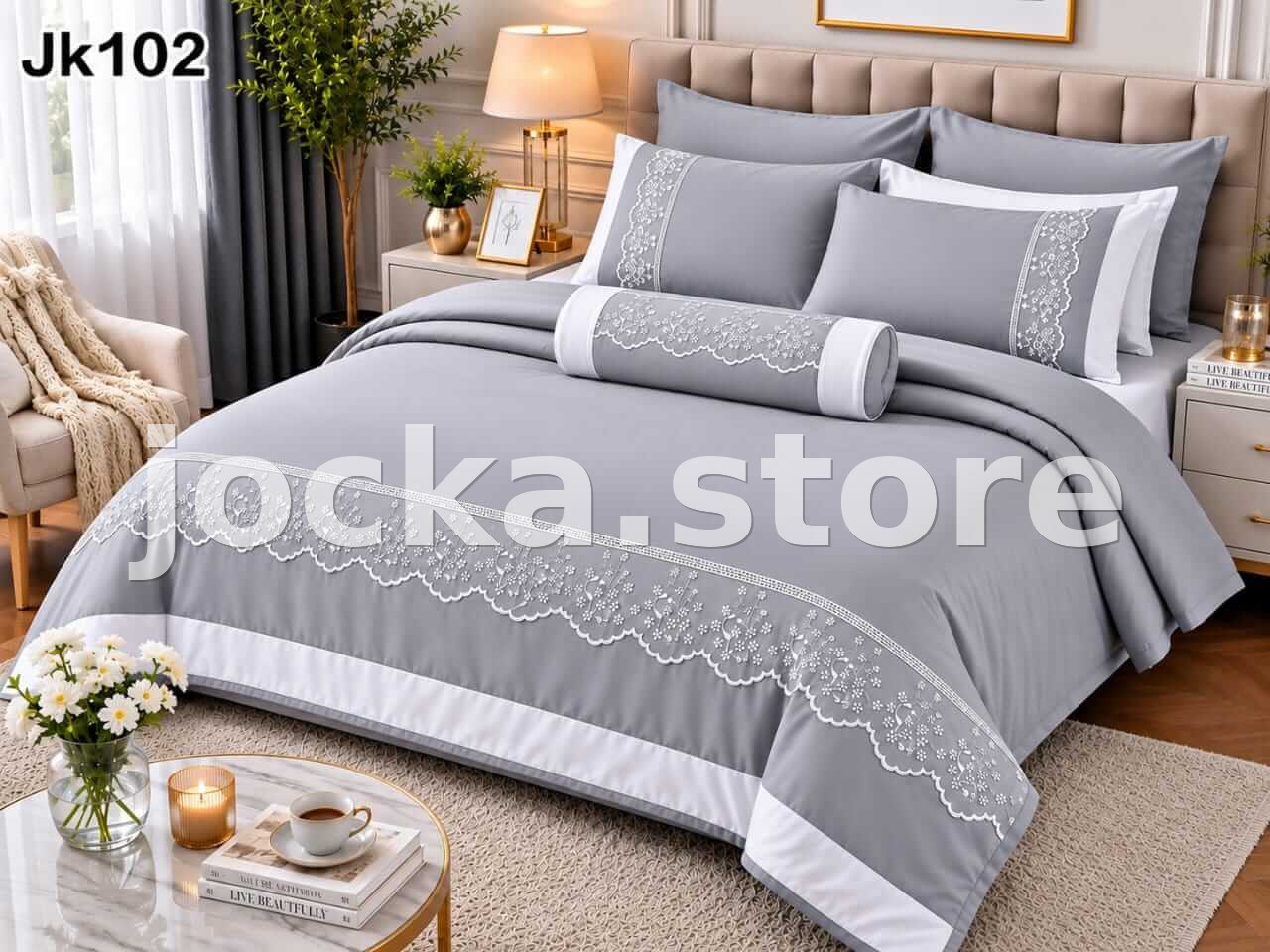 Jocka Moon Silver – Cotton Bedding Set 🩶🤍