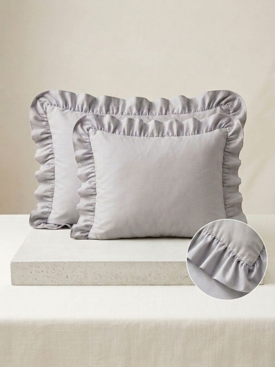 Grey Ruffle Pillow
