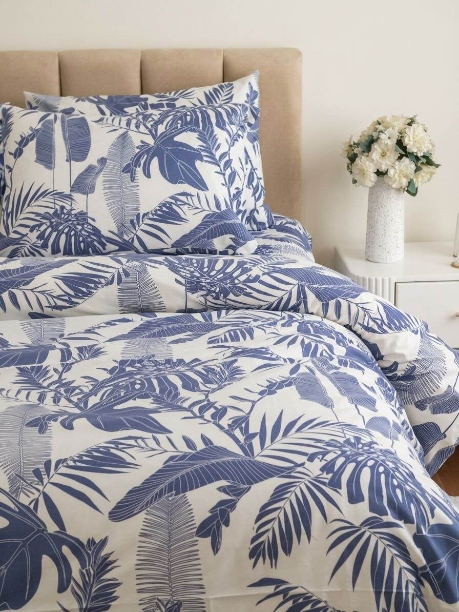 Navy Leaves Bed Sheets