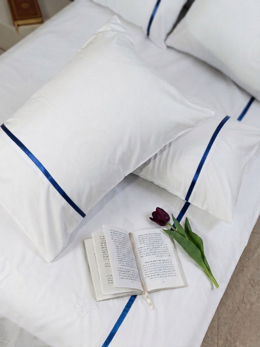 Premium Navy Line White Pillow 🤍🔵