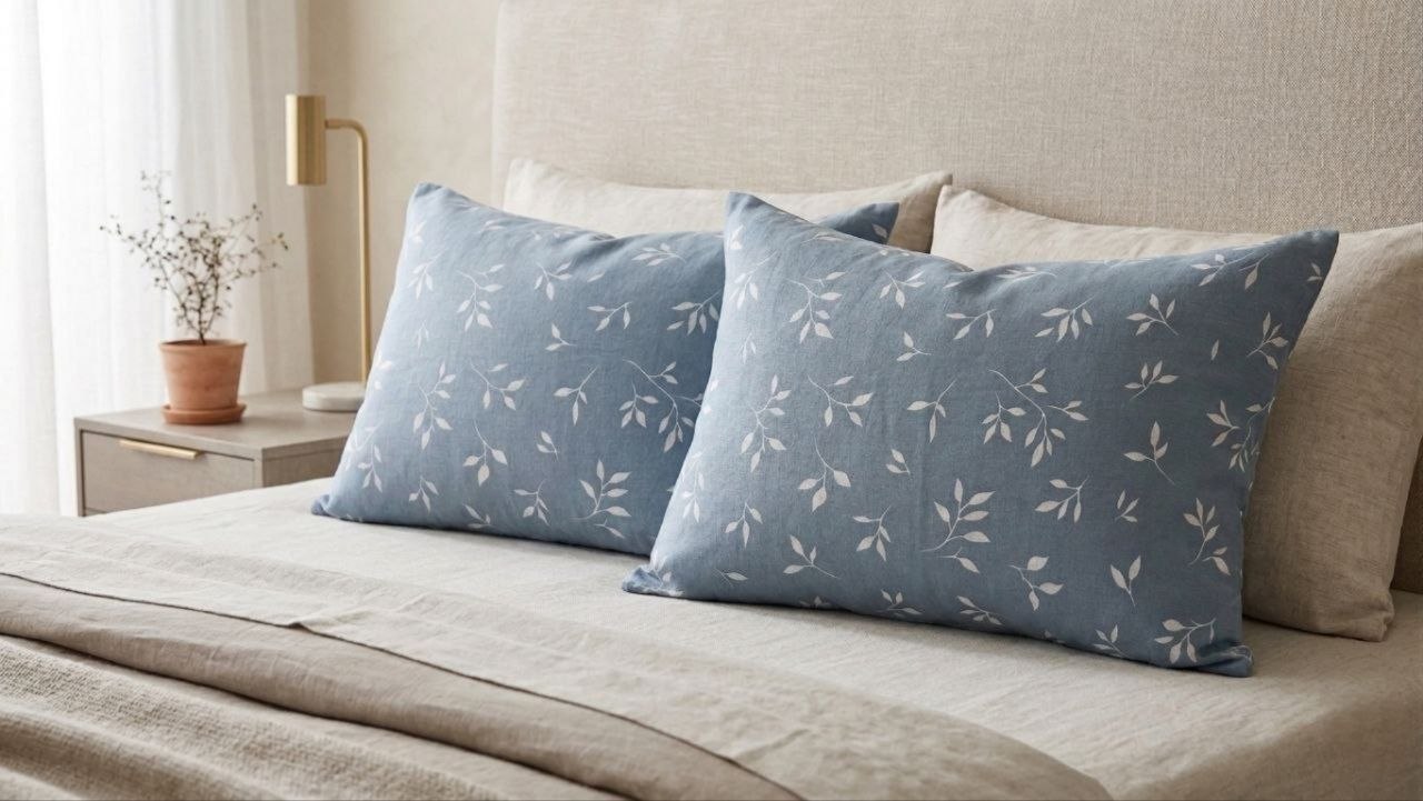 Blue Serenity Leaves Pillow
