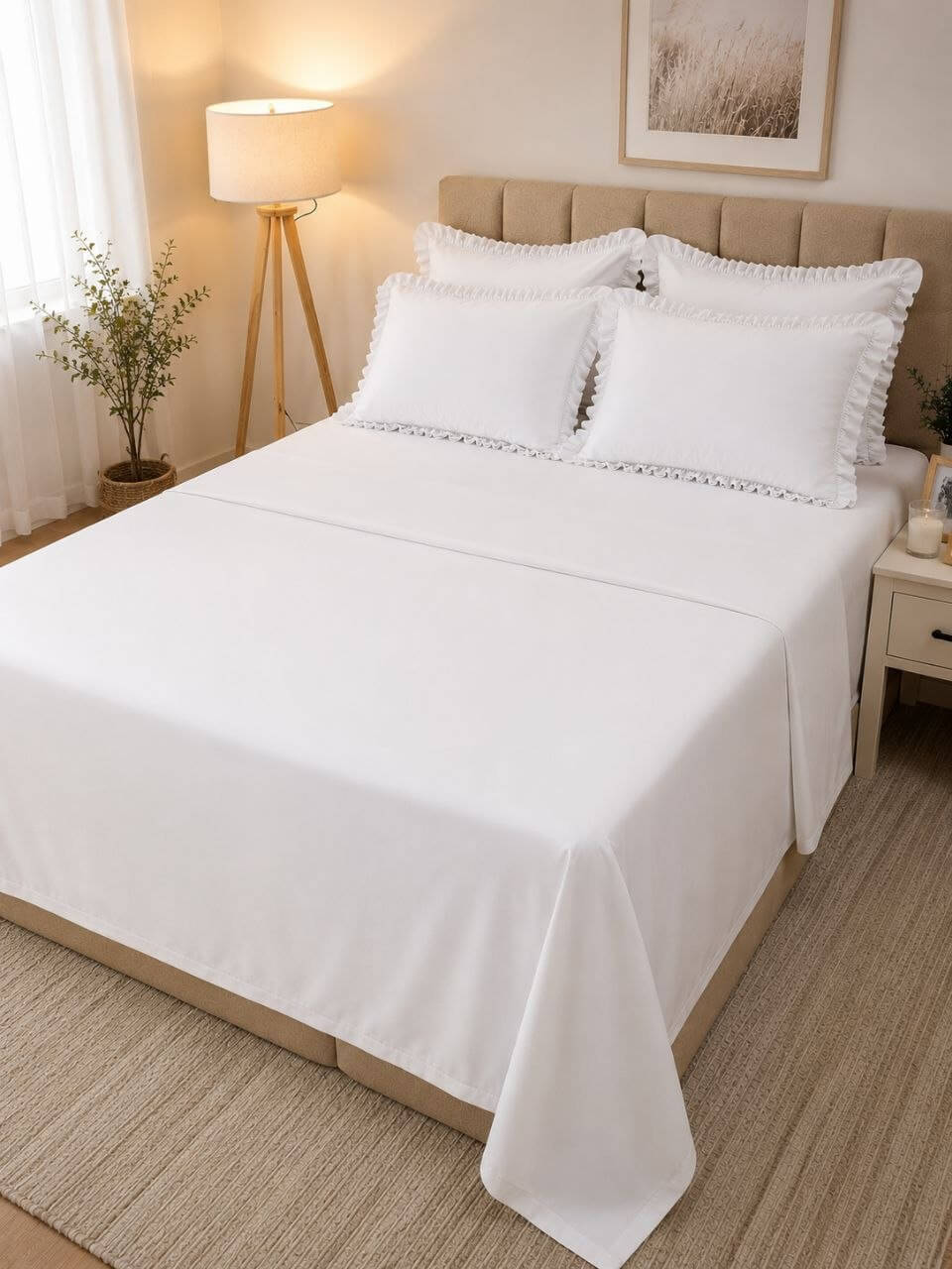 White Ruffle Bed Sheets Set 🤍