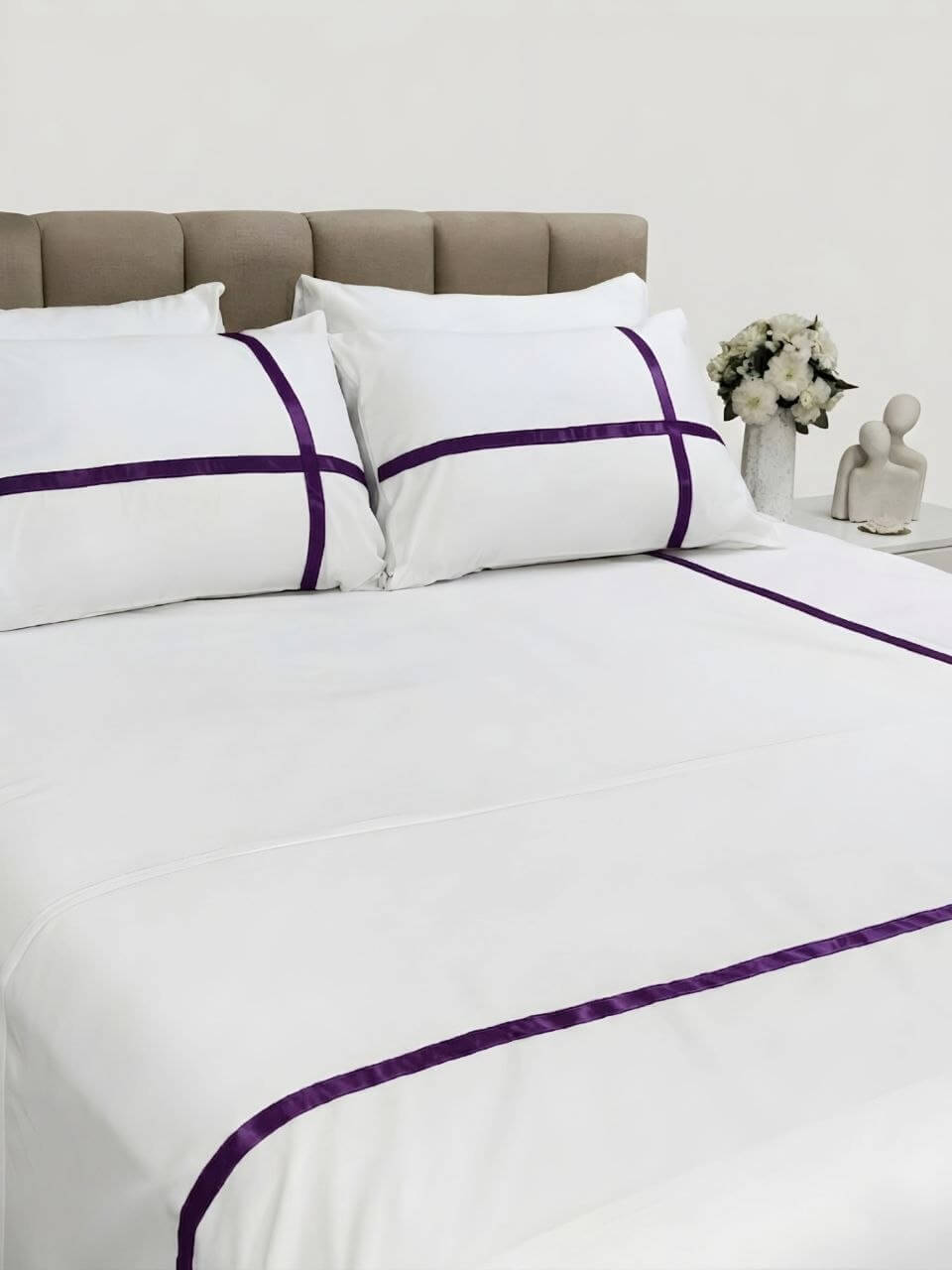 Purple Cross Line White Bed Sheets