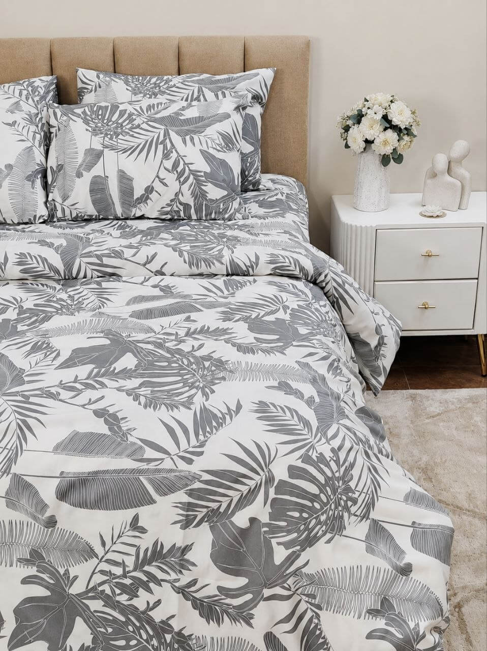 Grey Leaves Duvet Cover