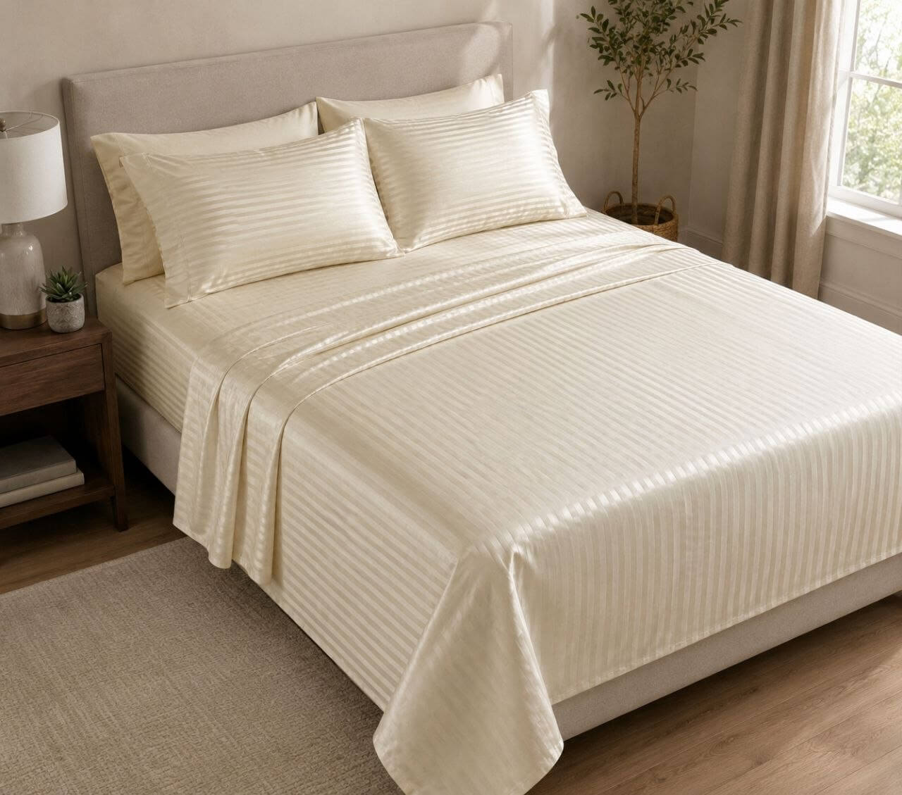 Off-White Stripe Bed Sheets  ✨🤍🌾