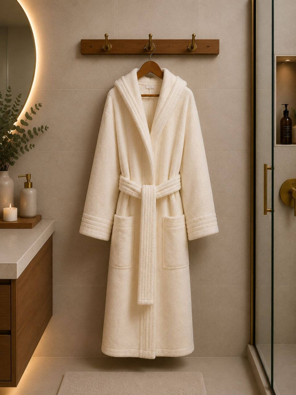 Premium Off-White Cotton Bathrobe