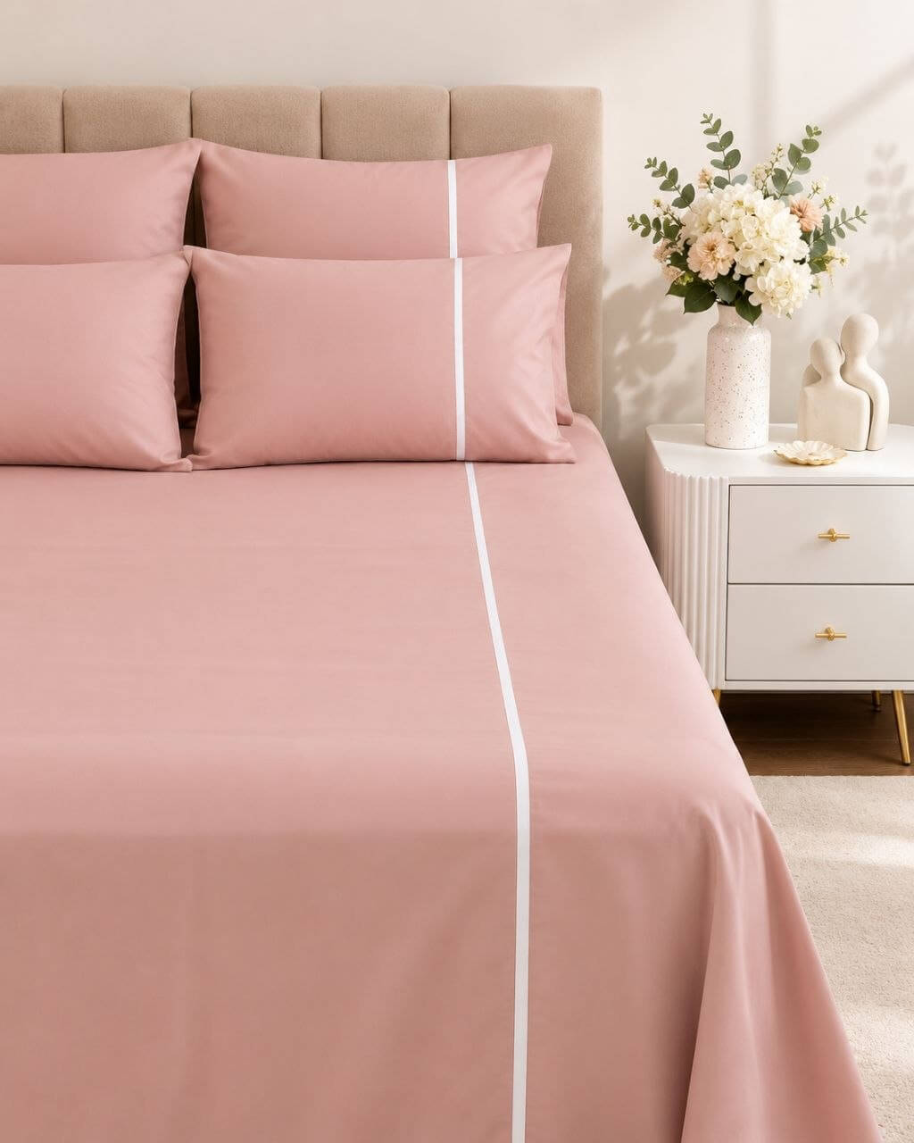 Premium White Line Body Rose Bedding Set – 7 Pieces ✨🌷