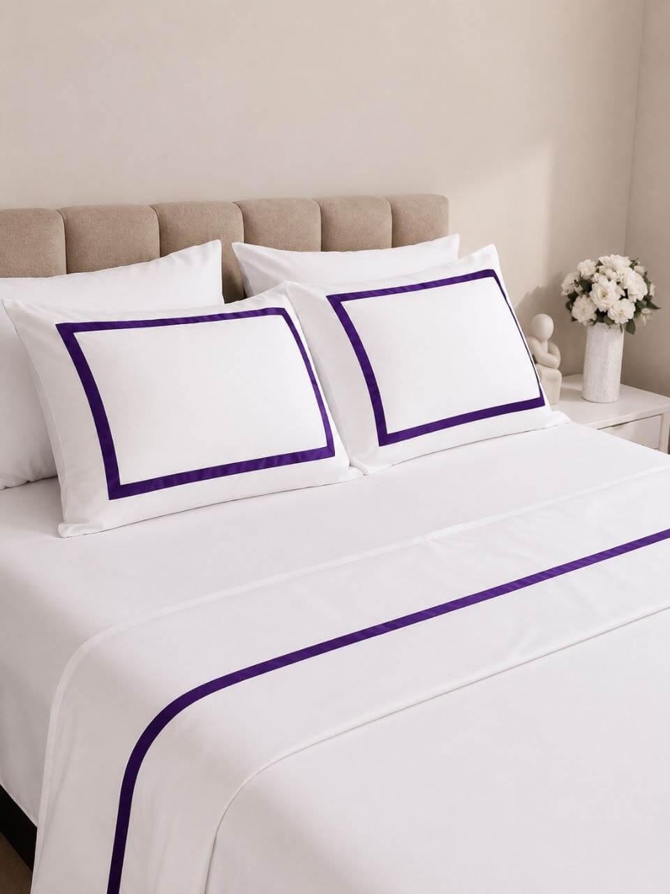 White Frame Purple Bedding Set – 7 Pieces ✨💜