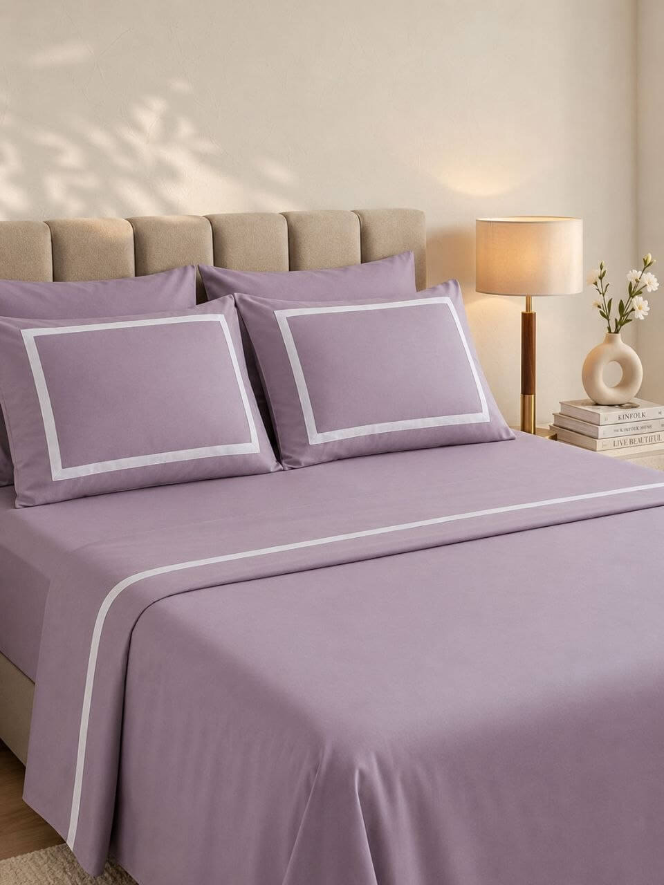 White Frame Lavender Bedding Set – 7 Pieces ✨💜