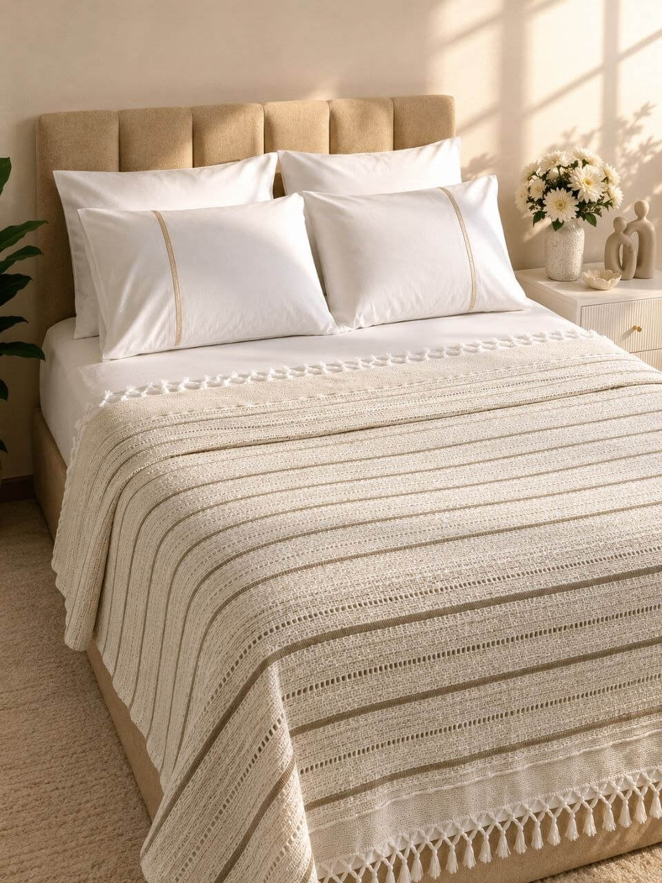 Natural Stripe Fringe Coverlet 🌿✨