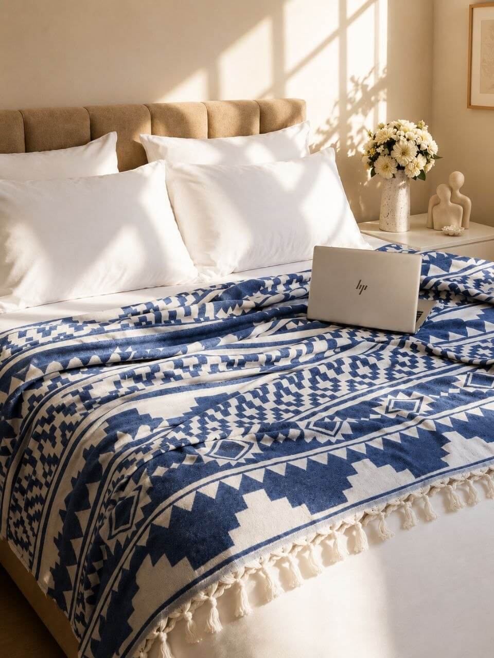 Boho Blue Fringe Coverlet