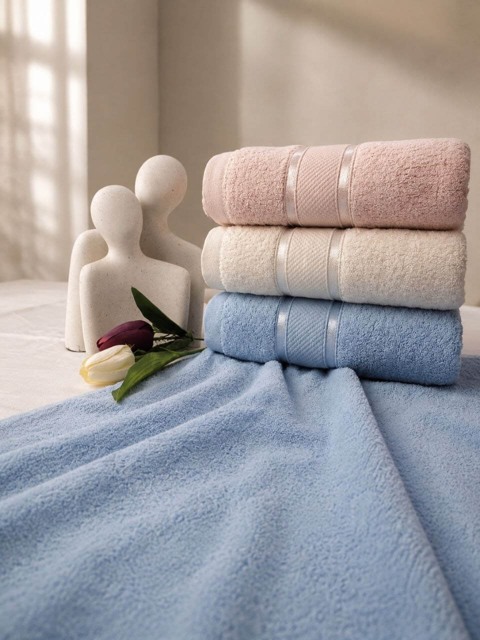 Premium Cotton Towel 💙🤍🌸
