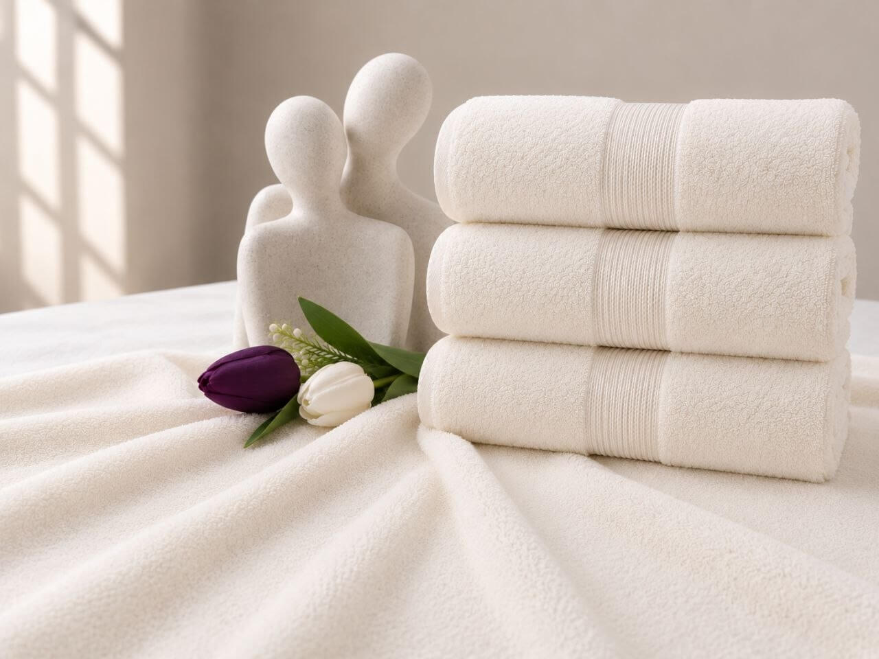 Plain off-white cotton towels