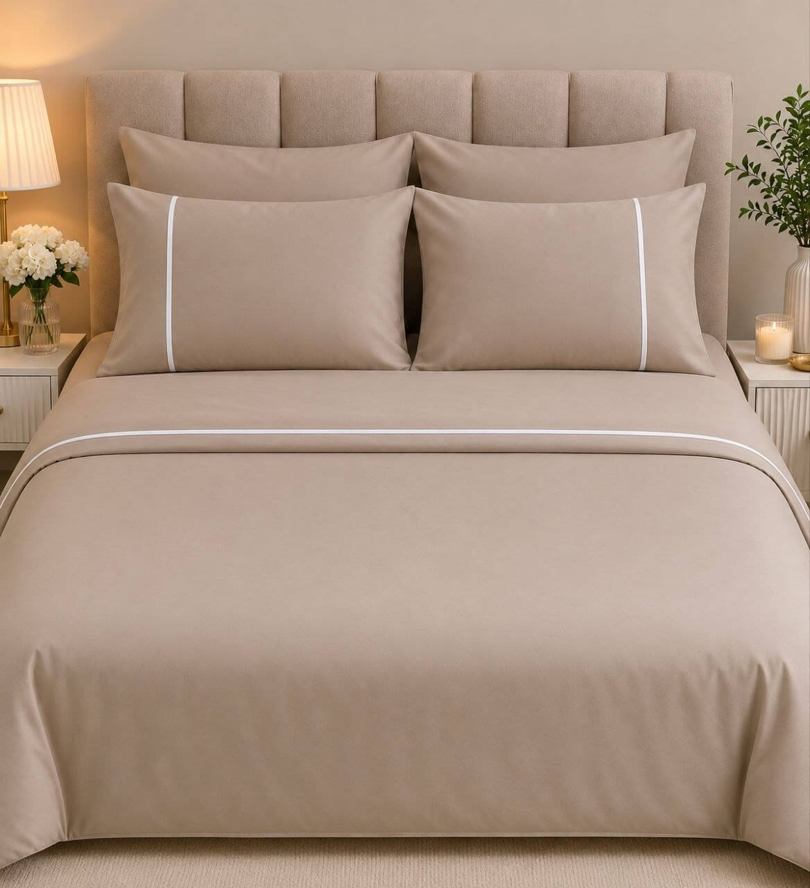 Premium White Line Caffee Duvet Cover