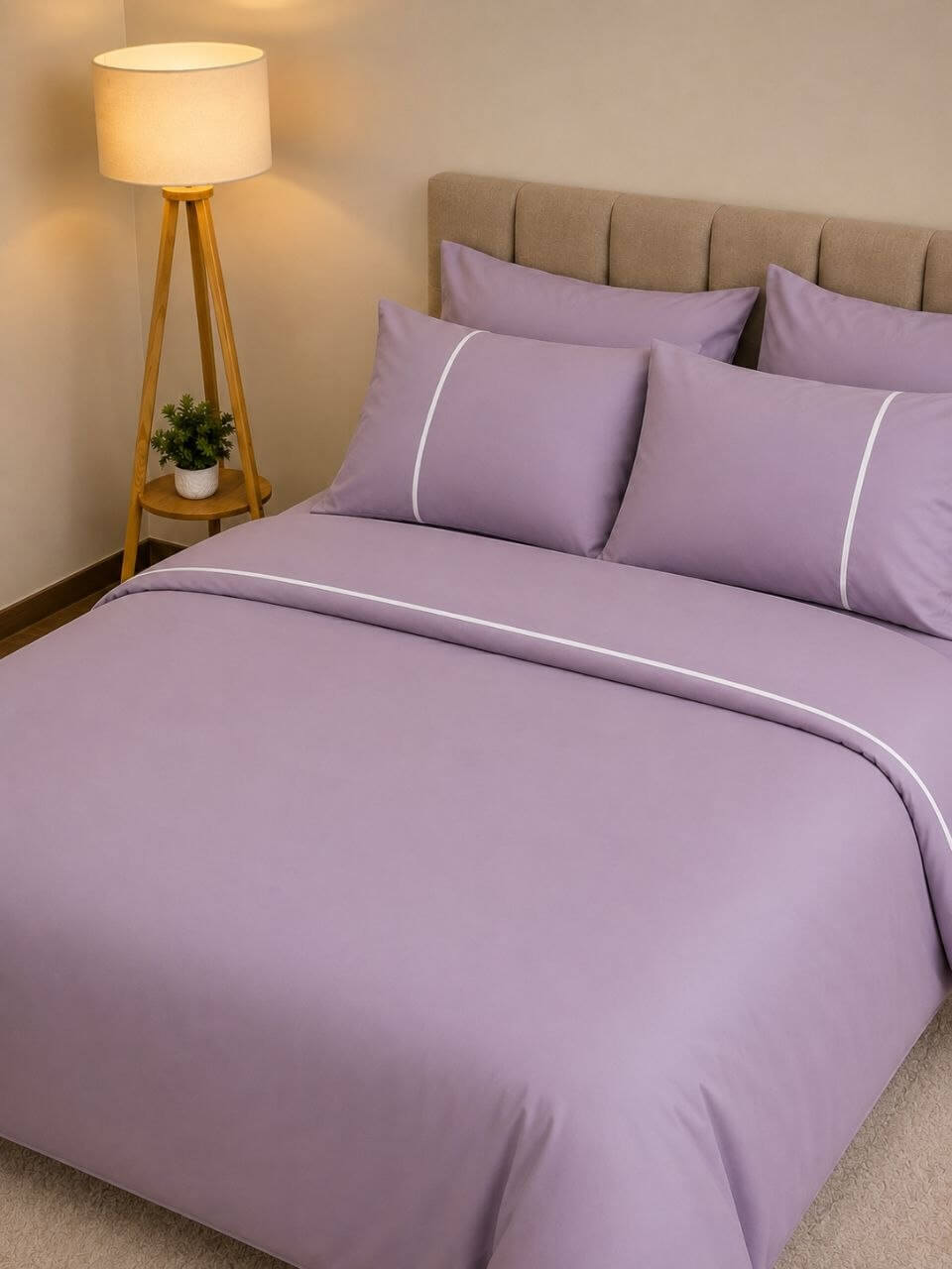 Premium White Line Lavender - Duvet Cover