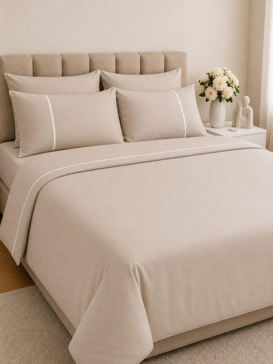 Premium White Line Beige Duvet Cover
