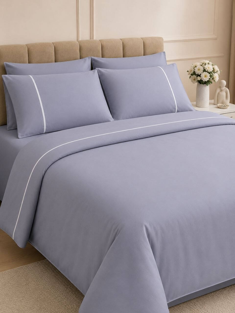 Premium White Line Light Grey Duvet Cover