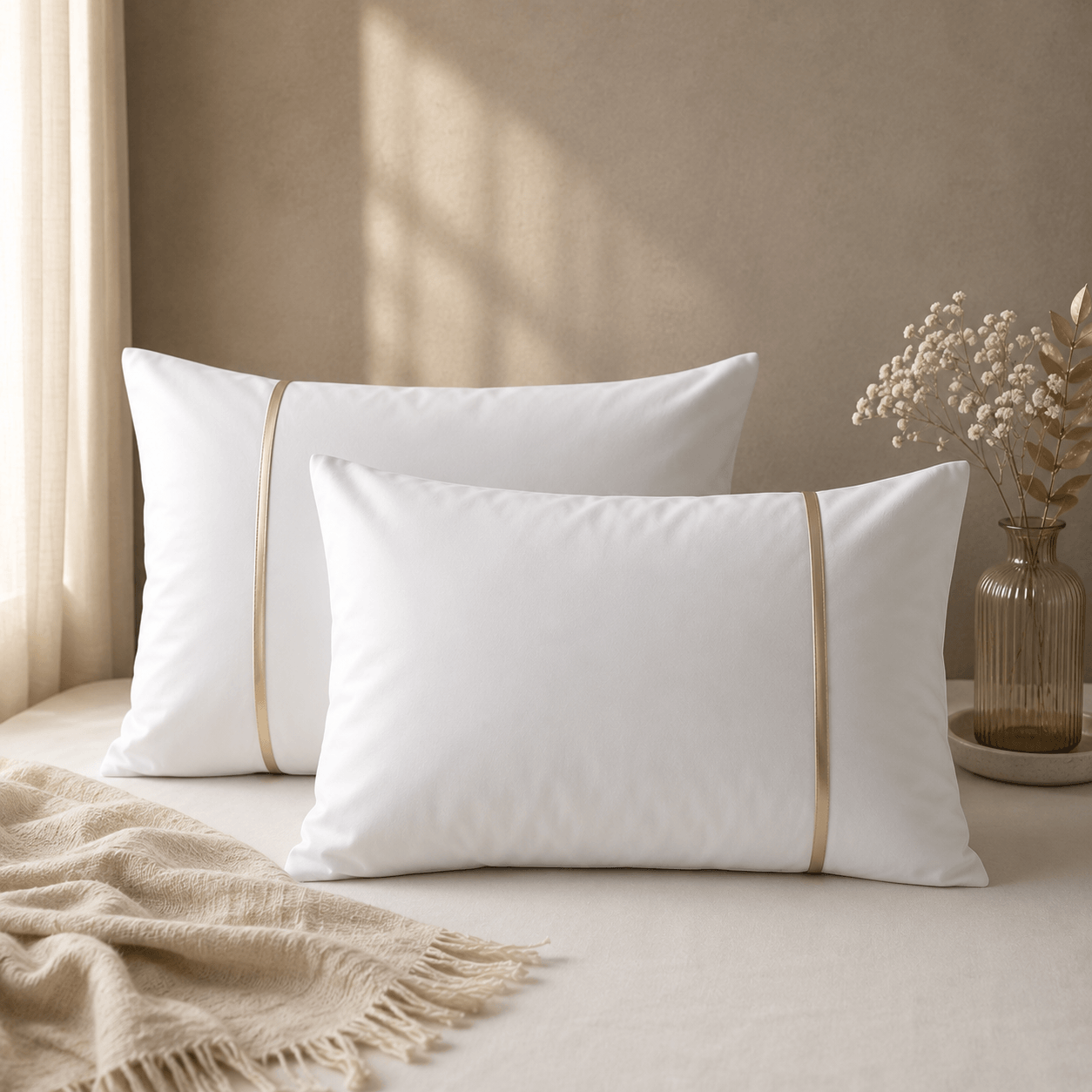 Premium Gold Line Off White Pillow